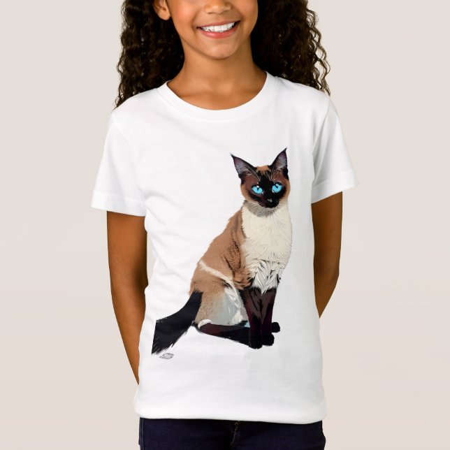 Siamese Cat Art Electric Blue Eyed Cat Lover Child T Shirt (Framsida)