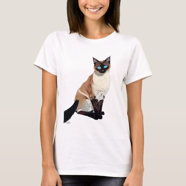 Siamese Cat Art Electric Blue Eyed Cat Lover T Shirt (Framsida)