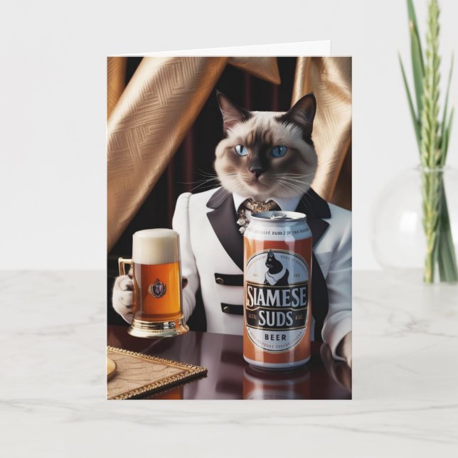 Siamese Cat Beer Drinker Kort (Framsida)
