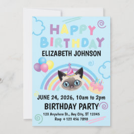 Siamese Cat Birthday Invitation in Blue Inbjudningar