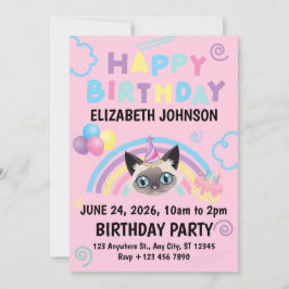 Siamese Cat Birthday Invitation in Pink Inbjudningar