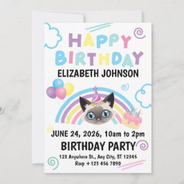 Siamese Cat Birthday Invitation in White Inbjudningar
