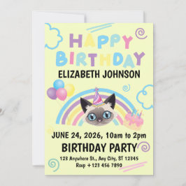 Siamese Cat Birthday Invitation in Yellow Inbjudningar