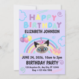 Siamese Cat Birthday Party Invitation Purple Inbjudningar