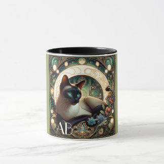 Siamese Cat Blommigt Grönt Art nouveau Mugg