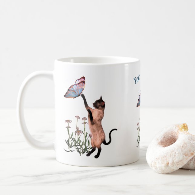 Siamese Cat Butterfly Daisy Personlig Kaffemugg (Med munk)
