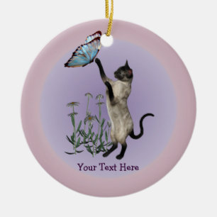 Siamese Cat Butterfly Daisys Personlig Ornamen Julgransprydnad Keramik