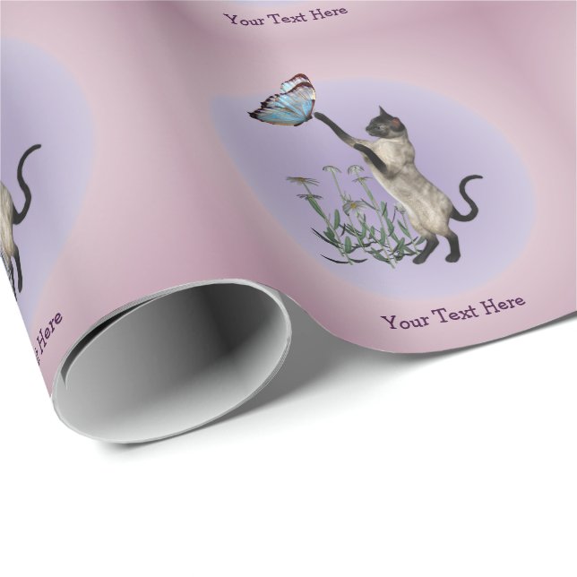 Siamese Cat Butterfly Daisys Personlig Presentpapper (Rullad Hörn)