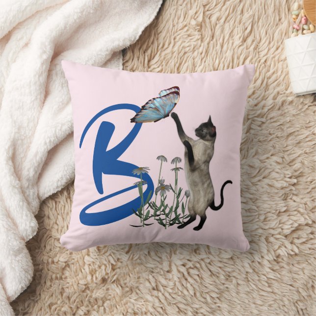 Siamese Cat Butterfly Monogram Initial B Kudde (Filt)