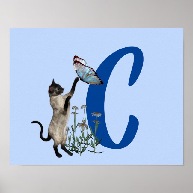 Siamese Cat Butterfly Monogram Initial C Poster (Framsidan)