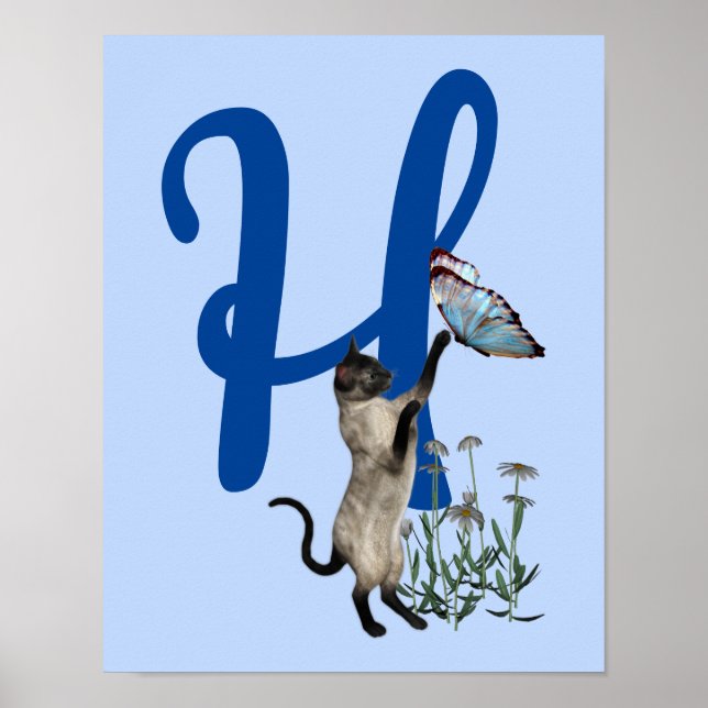 Siamese Cat Butterfly Monogram Initial H Poster (Framsidan)