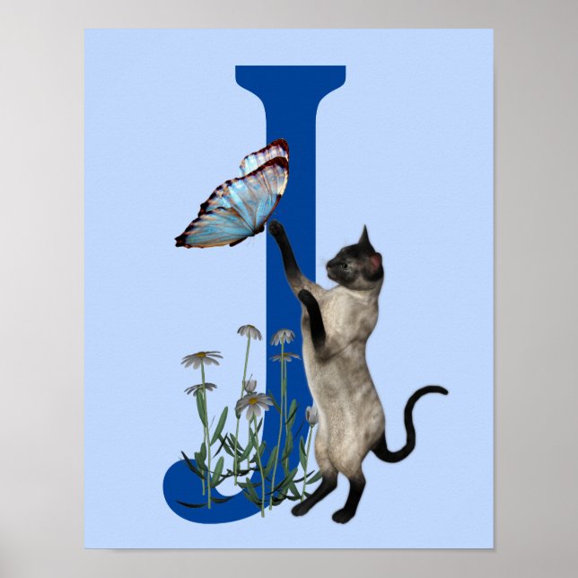 Siamese Cat Butterfly Monogram Initial J Poster (Framsidan)