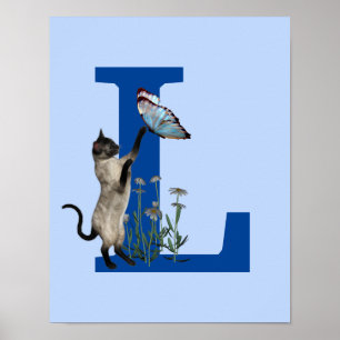 Siamese Cat Butterfly Monogram Initial L Poster