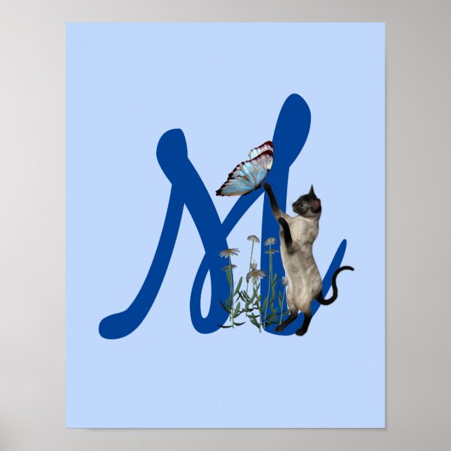 Siamese Cat Butterfly Monogram Initial M Poster (Framsidan)
