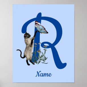 Siamese Cat Butterfly Monogram Initial R Namn Poster