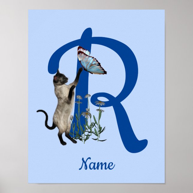 Siamese Cat Butterfly Monogram Initial R Namn Poster (Framsidan)