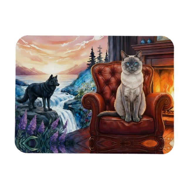 Siamese cat by Fireplace, varg Mural Magnet (Horisontell)