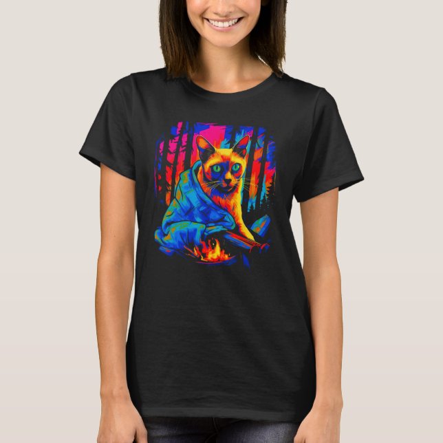 Siamese Cat Camping T Shirt (Framsida)