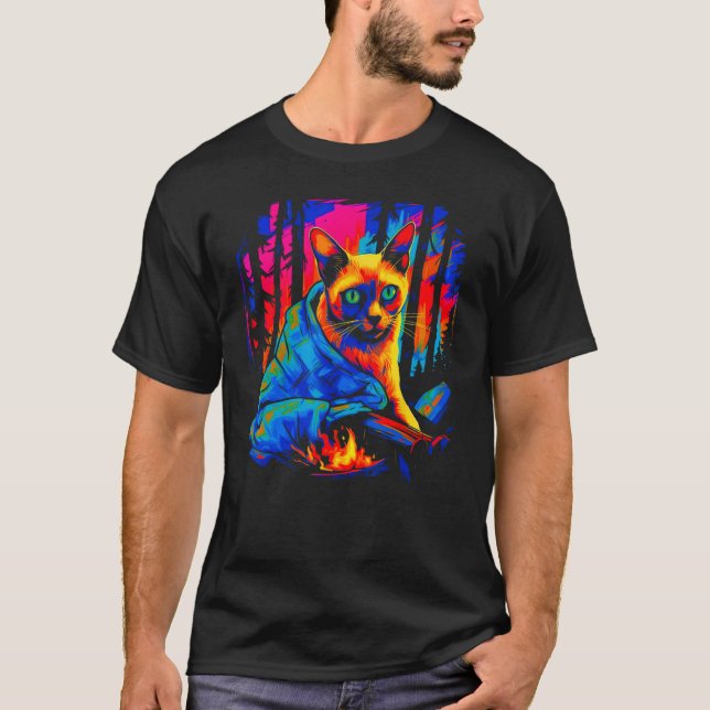 Siamese Cat Camping T Shirt (Framsida)