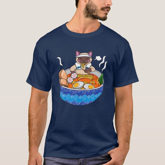 Siamese Cat Chillin Ramen Kawaii Japanska Food Ota T Shirt (Framsida)