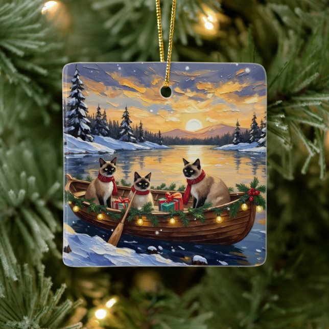 Siamese Cat Christmas Boat Holiday Julgransprydnad Keramik (Träd)