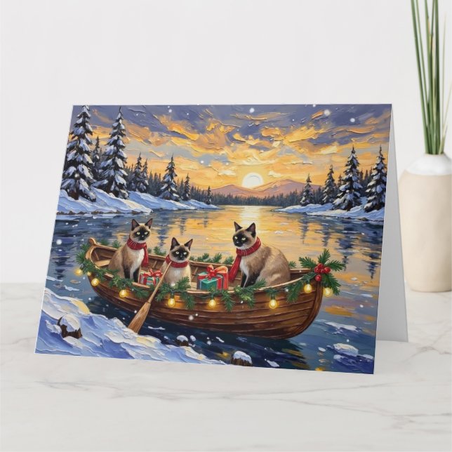 Siamese Cat Christmas Boat Holiday Kort (Framsida)