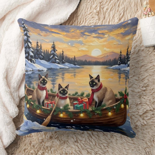 Siamese Cat Christmas Boat Holiday Kudde (Filt)