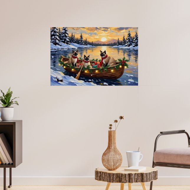 Siamese Cat Christmas Boat Holiday Poster (Vardagsrum 3)