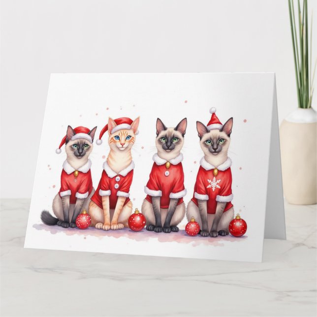 Siamese Cat Christmas Dress Santa Hat Kort (Framsida)
