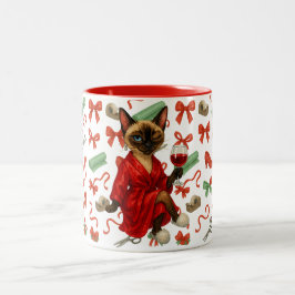 Siamese Cat Christmas Funny Holiday Chaos Glam Cat Två-Tonad Mugg