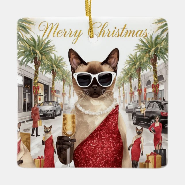 Siamese Cat Christmas Greeting from California Julgransprydnad Keramik (Framsida)