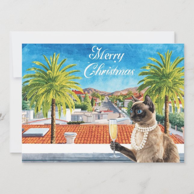 Siamese Cat Christmas Greeting from California Julkort (Framsida)