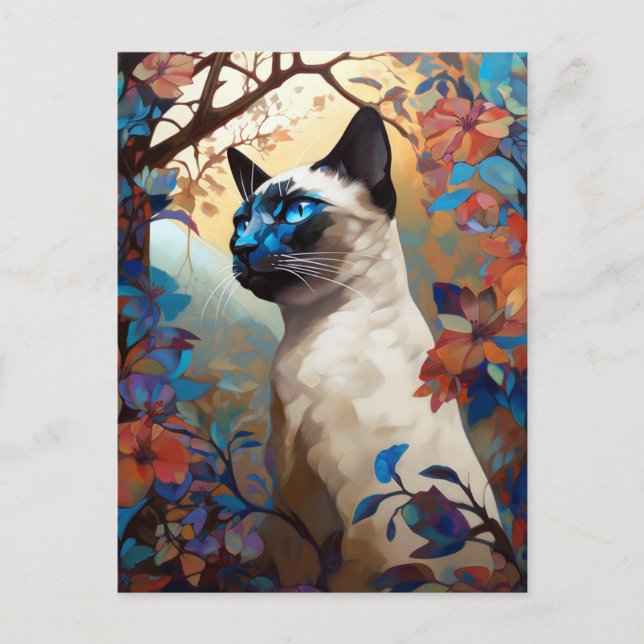 Siamese Cat Colorful Art Vykort (Framsida)