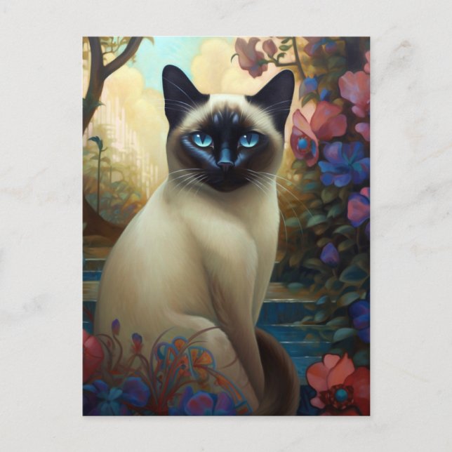 Siamese Cat Colorful Art Vykort (Framsida)