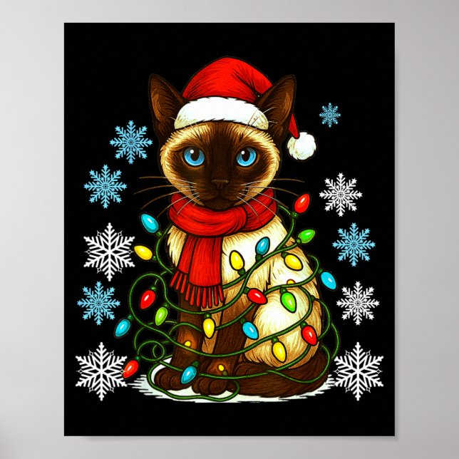 Siamese Cat Cute Cat Lover Cat Xmas Holiday Santa  Poster (Framsidan)