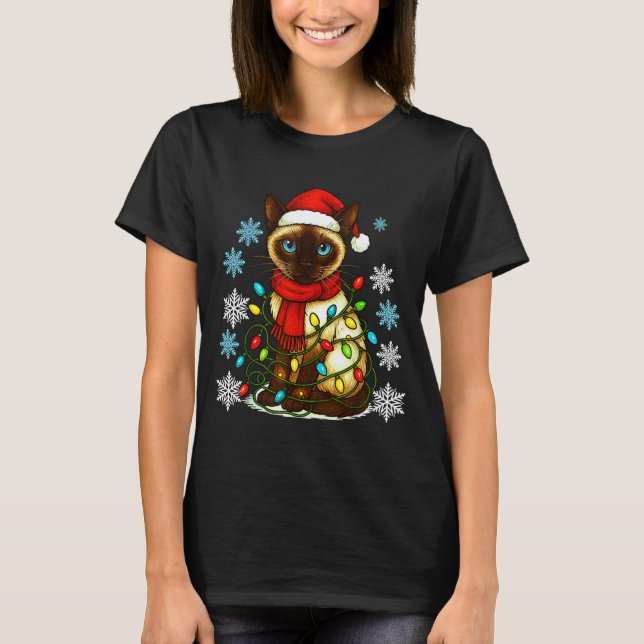 Siamese Cat Cute Cat Lover Cat Xmas Holiday Santa  T Shirt (Framsida)