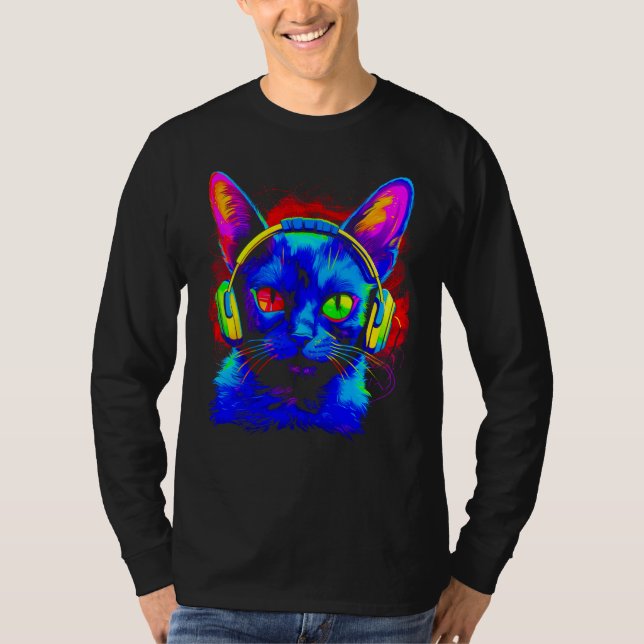 Siamese Cat DJ Music T Shirt (Framsida)