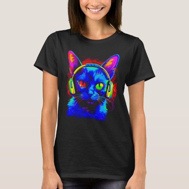 Siamese Cat DJ Music T Shirt (Framsida)
