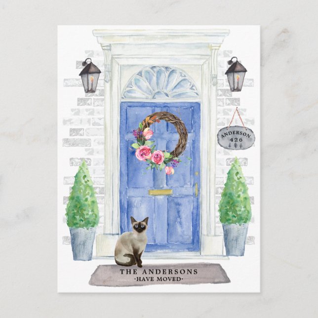 Siamese Cat Flytta Announement Postcard Vykort (Framsida)