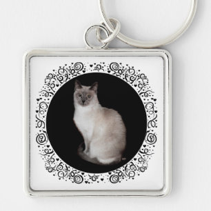 Siamese Cat Fyrkantig Silverfärgad Nyckelring