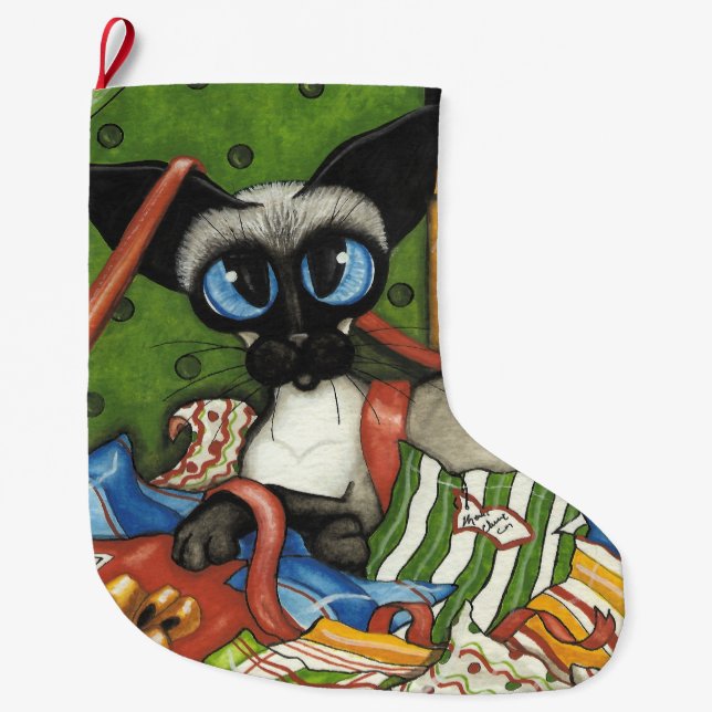 Siamese Cat Gift Stocking by Bihrle Stor Julstrumpa (Framsidan)