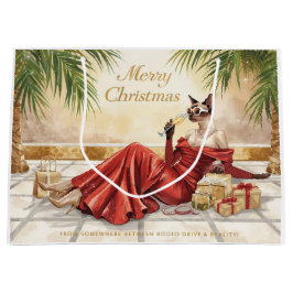 Siamese Cat Glam Christmas  Sipping Champagne 