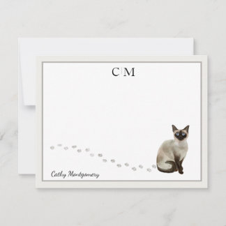 Siamese Cat Grått Gräns Monogram Namn Anteckningskort
