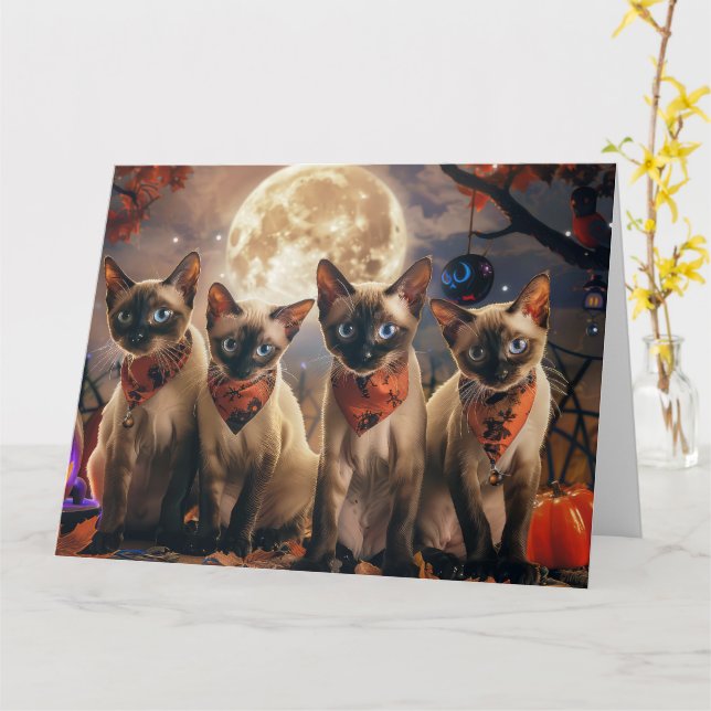 Siamese Cat Halloween Spooky Kort (Gul blomma)