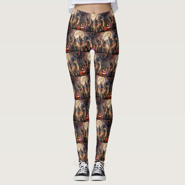 Siamese Cat Halloween Spooky Leggings (Framsida)