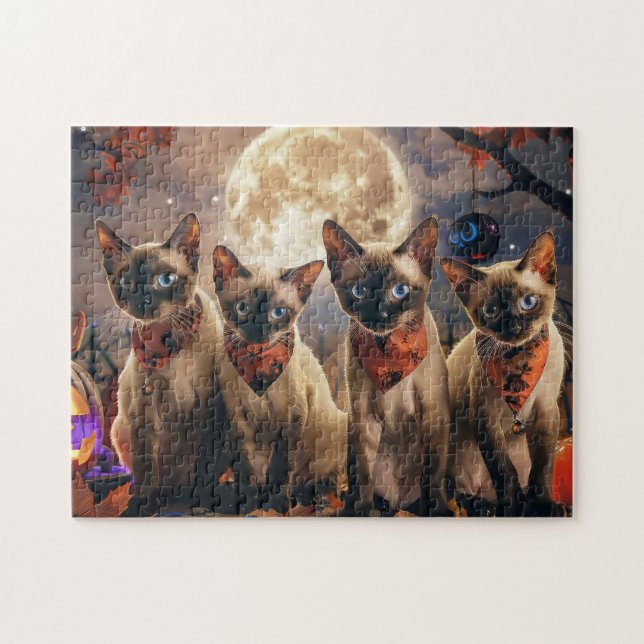 Siamese Cat Halloween Spooky Pussel (Horisontell)