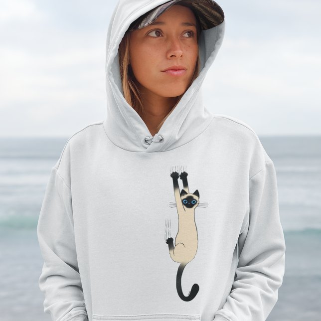 Siamese Cat Hanging on | Funny Cat Hoodie (Skapare uppladdad)