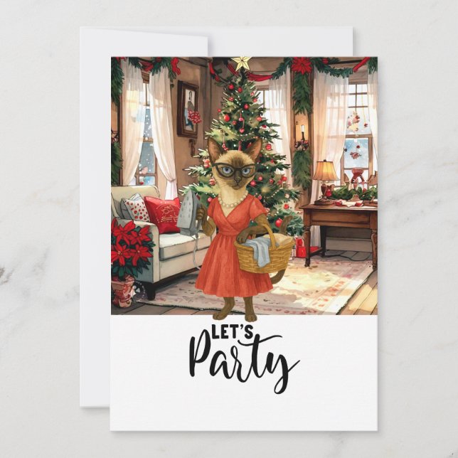 Siamese cat Housefru Jul Låt oss Party Inbjudningar (Framsida)