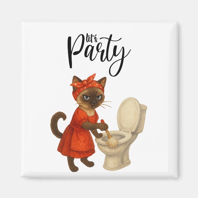 Siamese cat Housefru Låt oss Party Magnet (Framsidan)