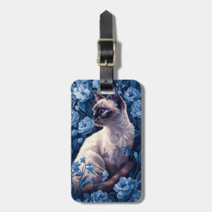 Siamese Cat i Blåa blommor Bagagebricka